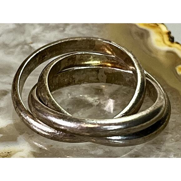 Vintage Sterling Silver 3 Band Rolling Ring Size 7 Interlocking Spinner Style - Picture 7 of 12